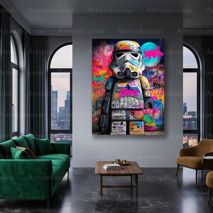 Stormtrooper character graffiti wall art