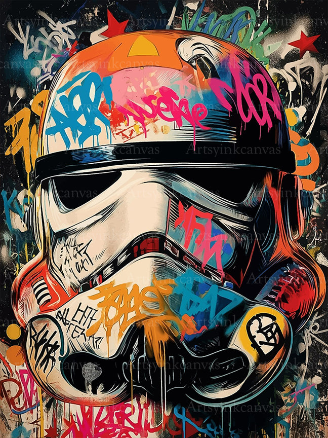 Stormtrooper helmet graffiti canvas wall art
