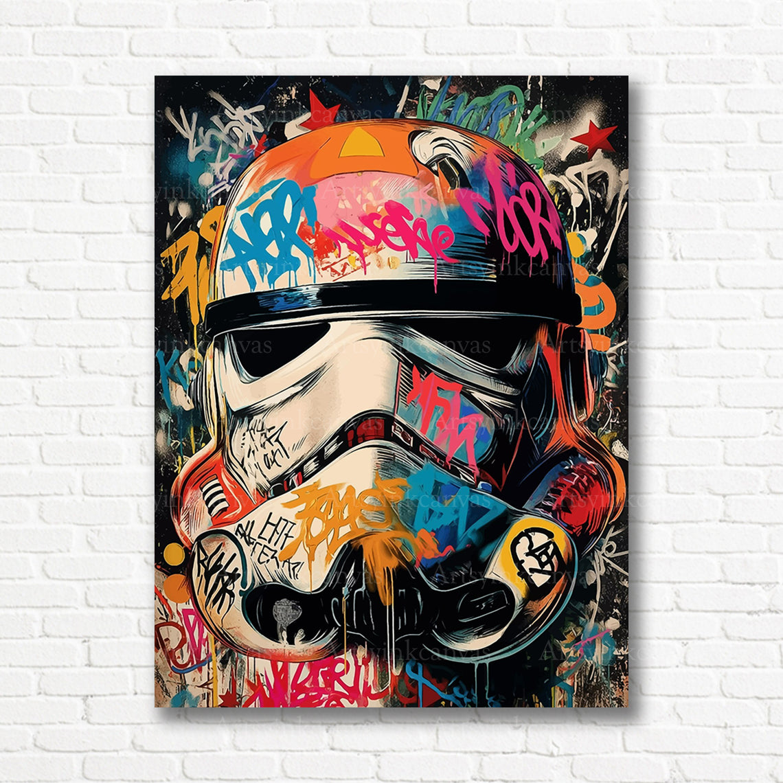 Stormtrooper helmet inspired graffiti wall decor