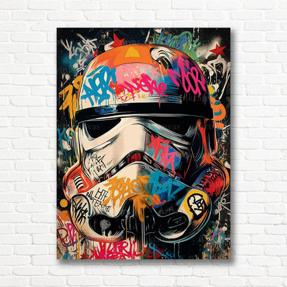Stormtrooper helmet inspired graffiti wall decor