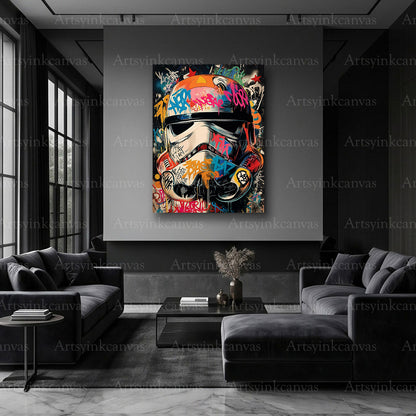 Futuristic stormtrooper helmet graffiti artwork