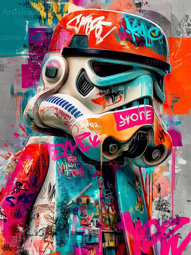 Stormtrooper Lego graffiti canvas wall art