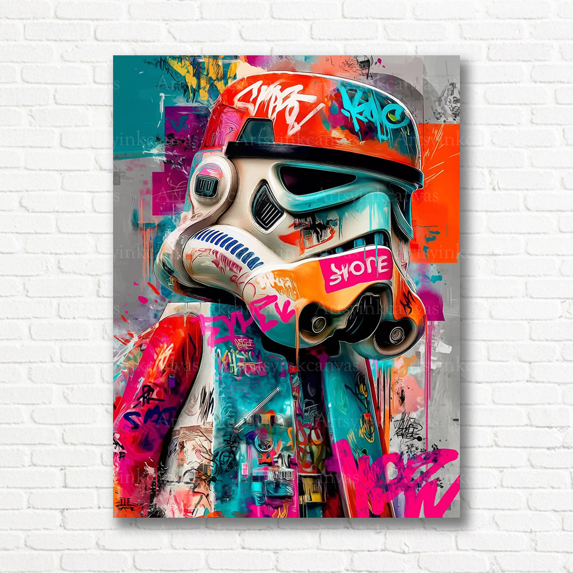 Stormtrooper Lego inspired graffiti wall decor