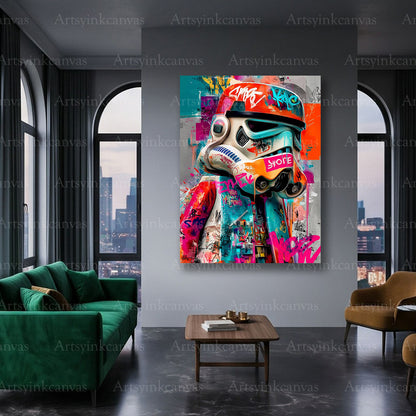 Stormtrooper character brick art canvas wall decor