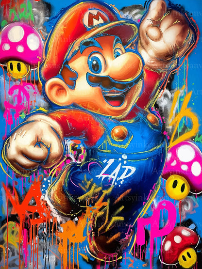 Super Mario graffiti canvas wall art