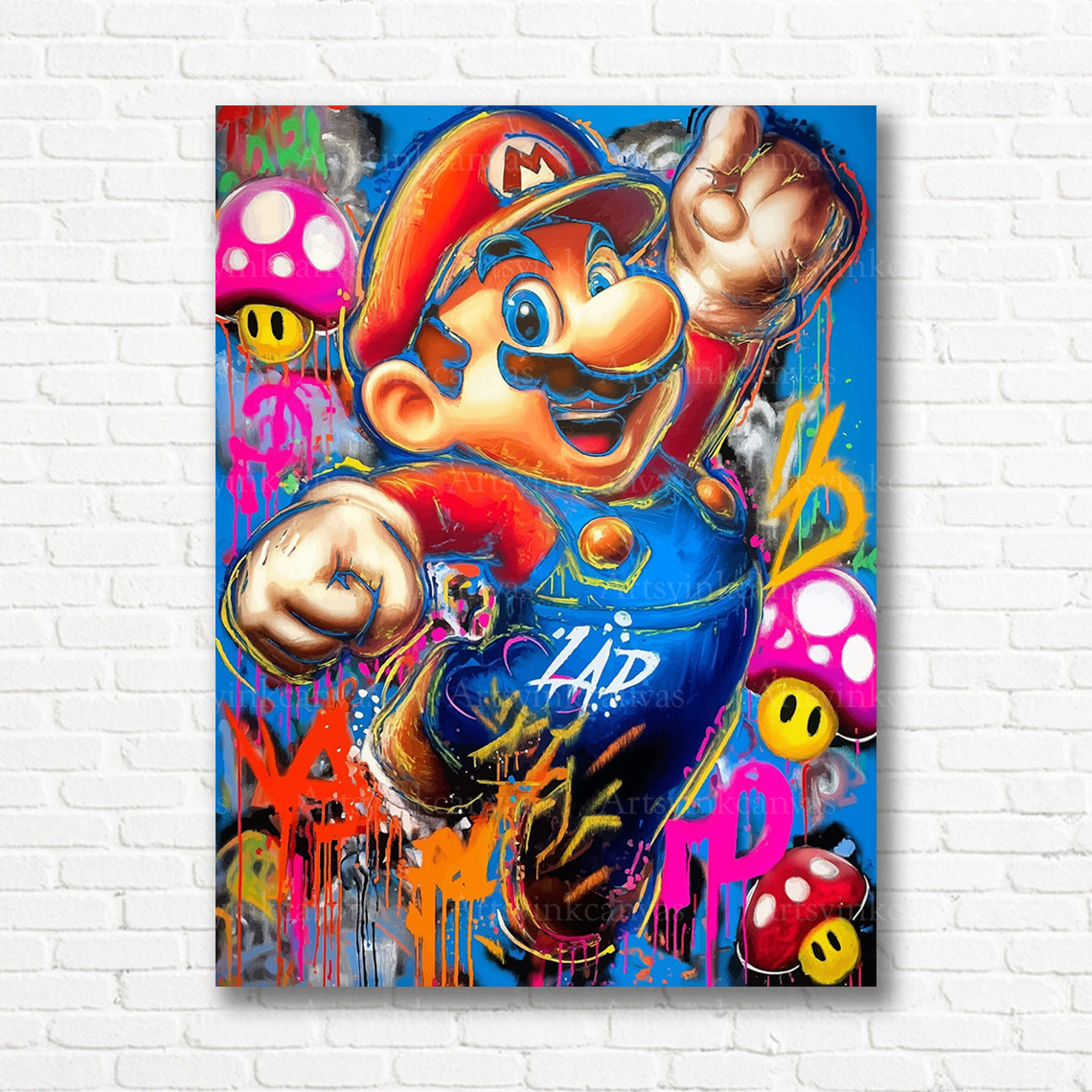 Super Mario inspired graffiti wall decor