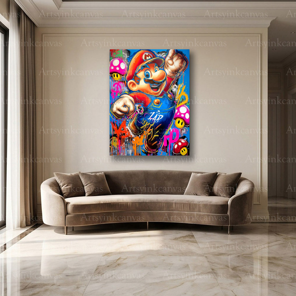 Super Mario colorful street art canvas