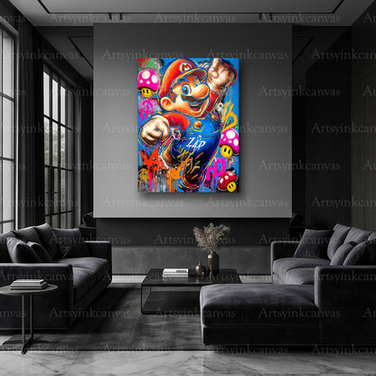 Mario character graffiti canvas artwork