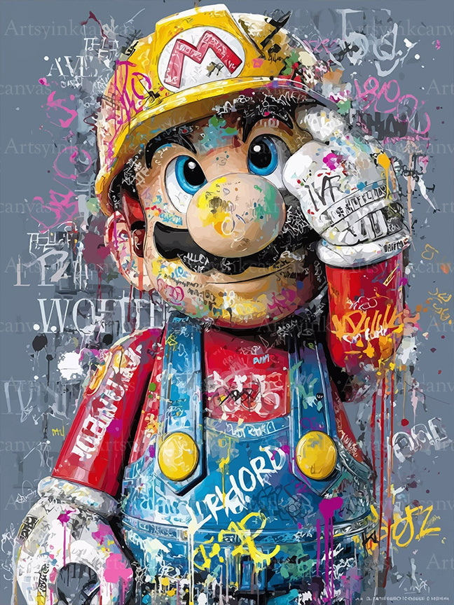 Super Mario Mushroom Kingdom graffiti canvas wall art