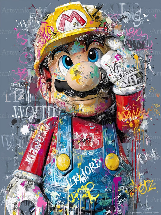 Super Mario Mushroom Kingdom graffiti canvas wall art