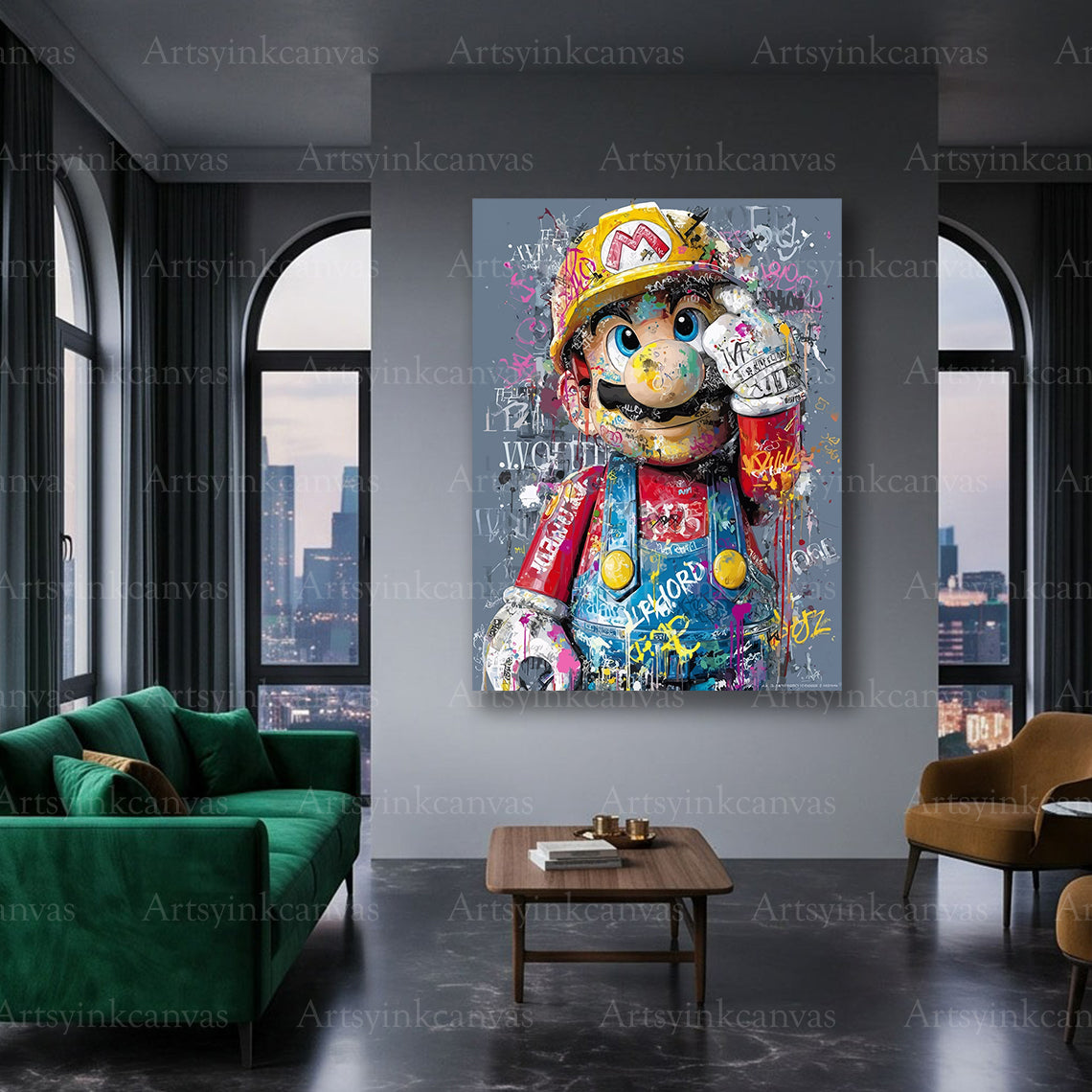 Mario character street art canvas wall hanging