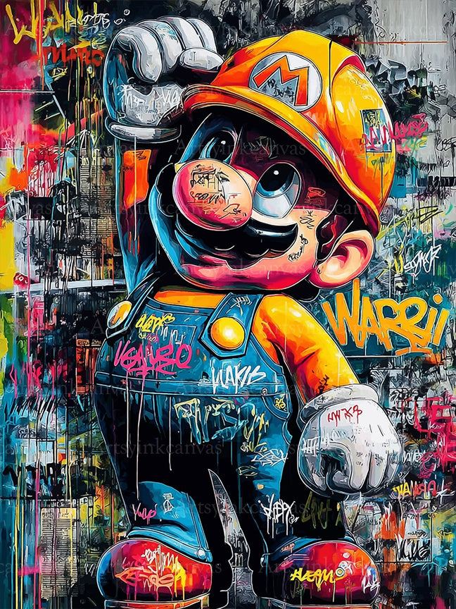 Super Mario Pixel Power graffiti canvas wall art