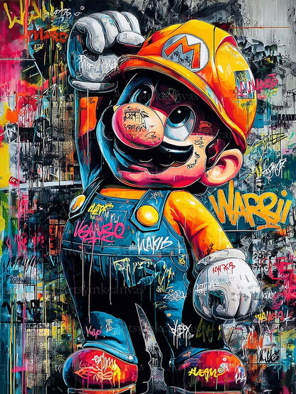 Super Mario Pixel Power graffiti canvas wall art
