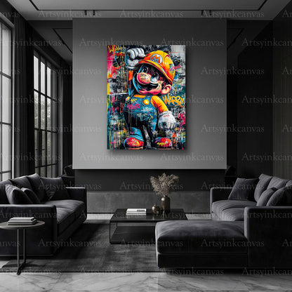 Super Mario pixel-inspired street art canvas