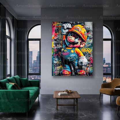 Super Mario character graffiti wall artwork