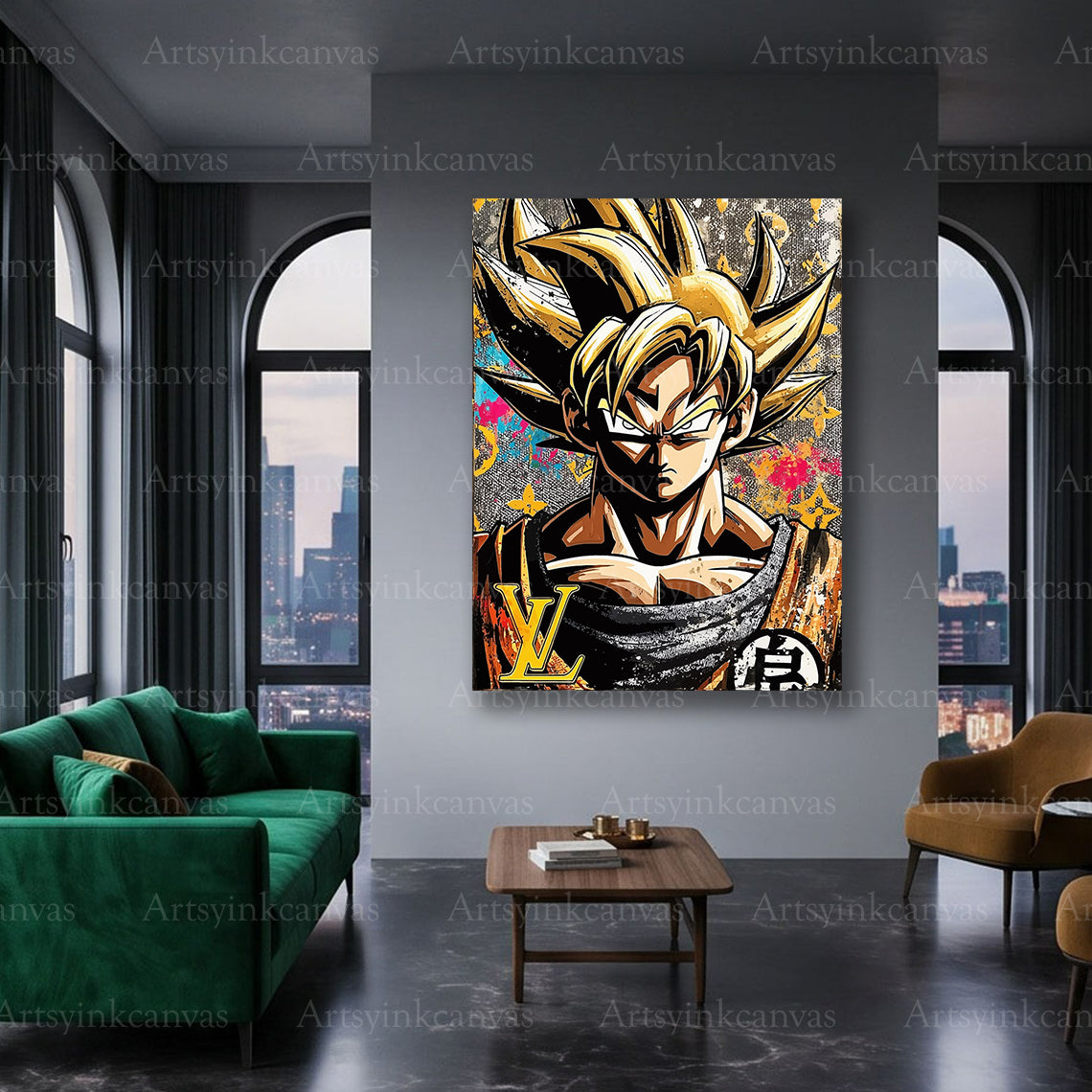 Anime inspired Goku graffiti canvas wall decor