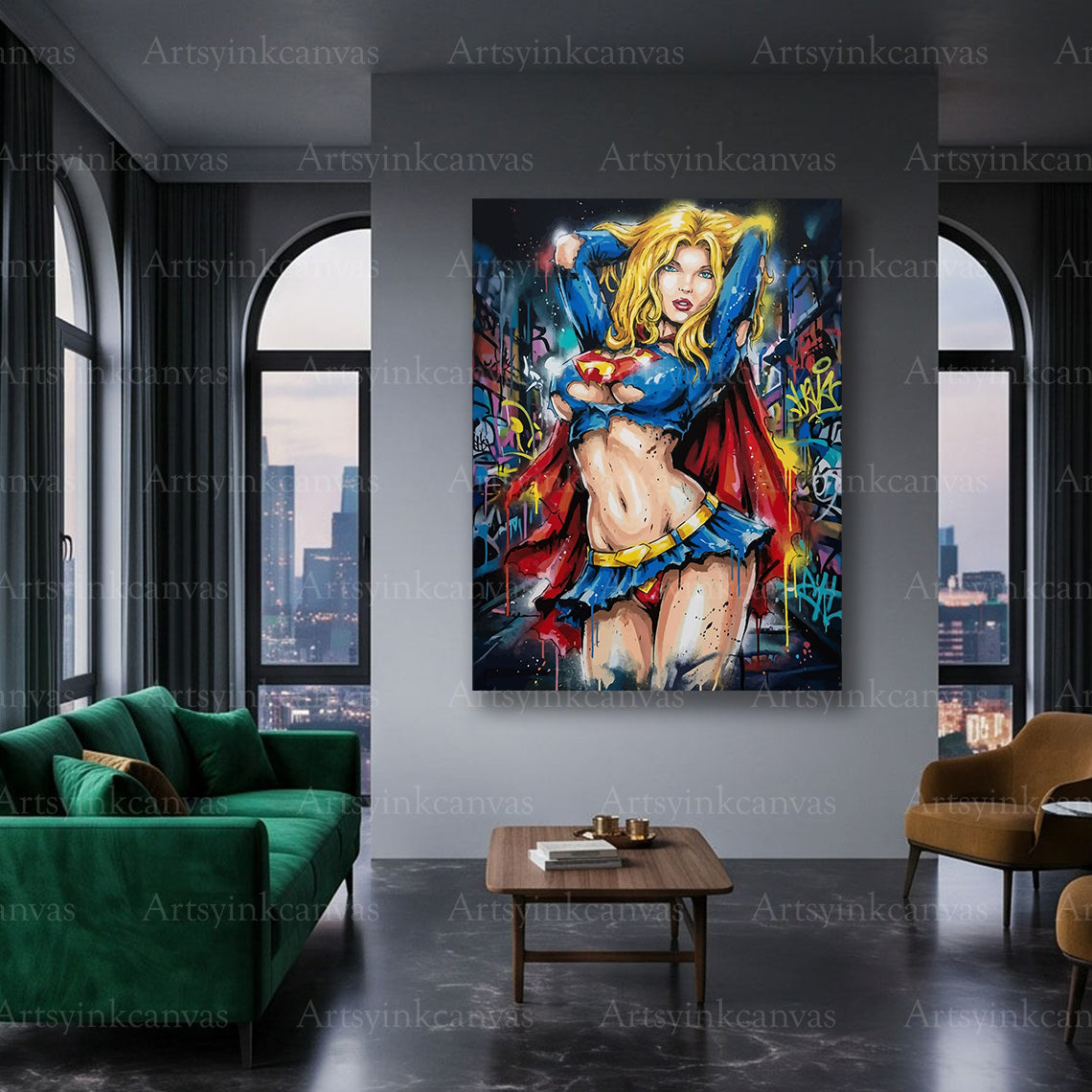 Supergirl female superhero canvas art