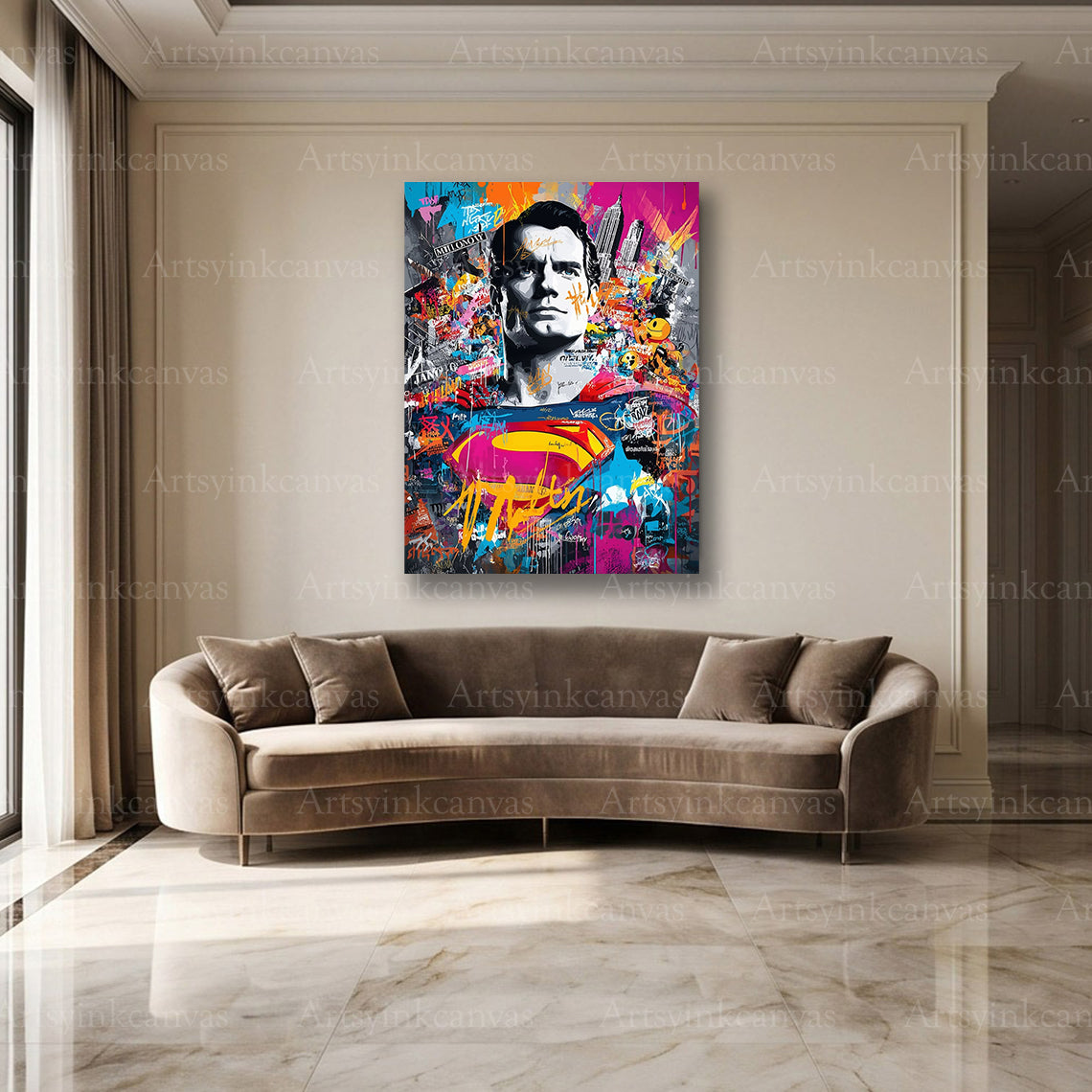 Superman comic-inspired urban wall decor
