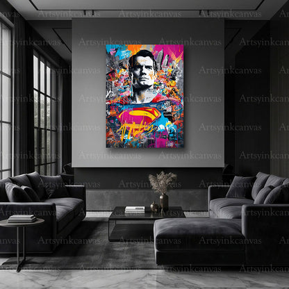 Superman character street art canvas artwork