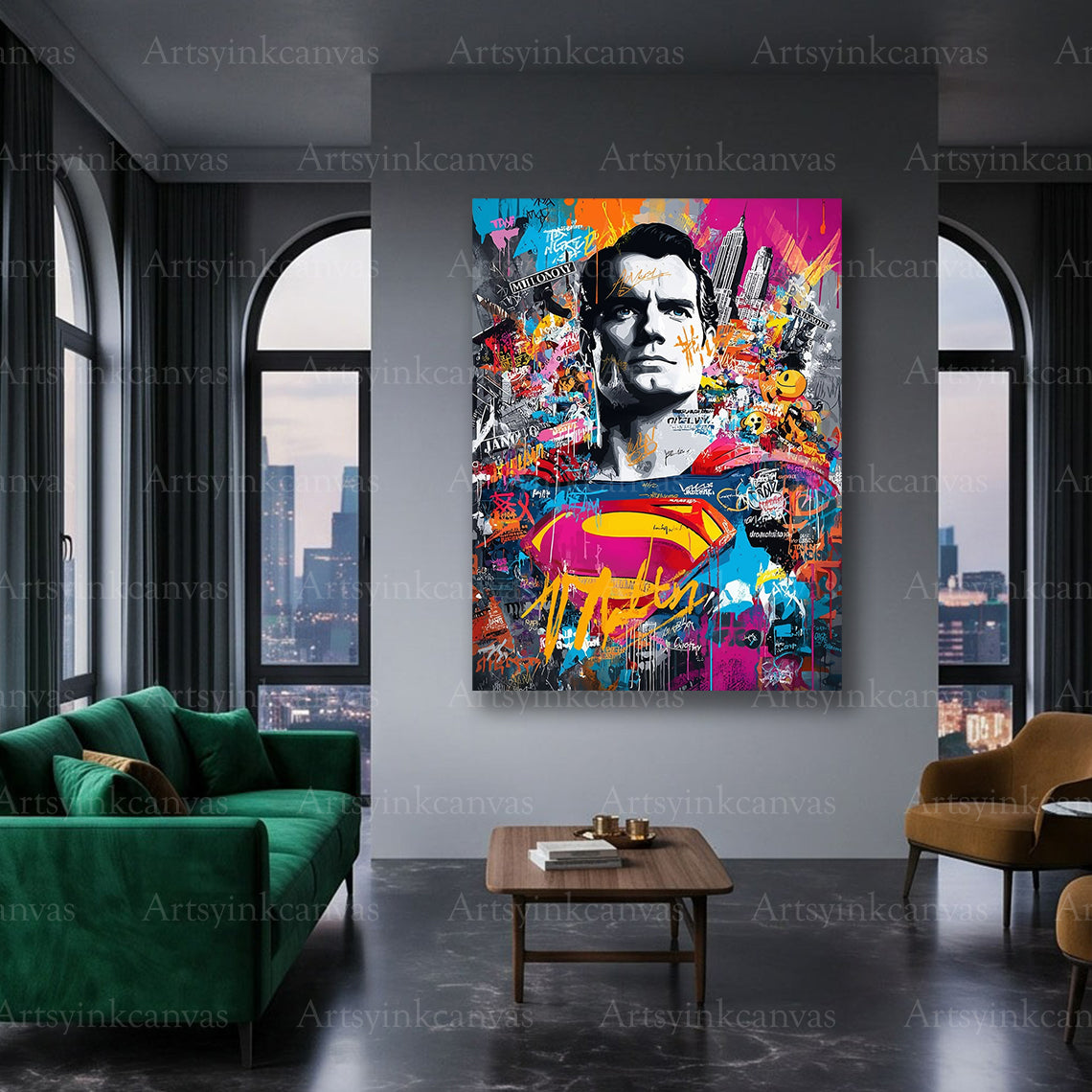 Superman bold graffiti superhero wall art