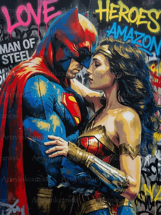 Superman and Wonder Woman Héroes Urbanos canvas wall art
