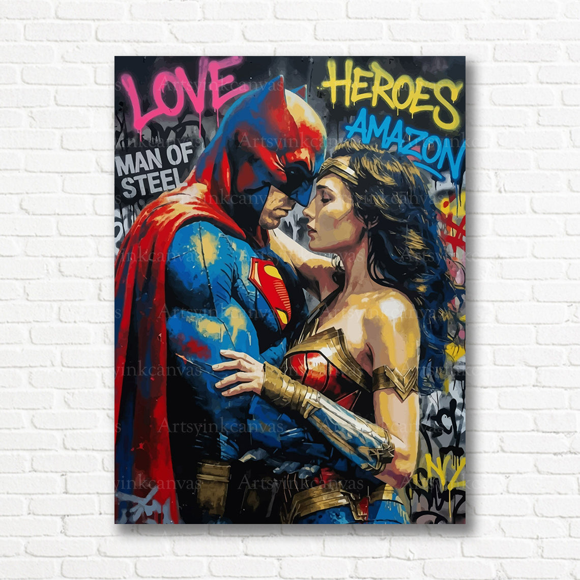 Superman Wonder Woman urban heroes canvas print