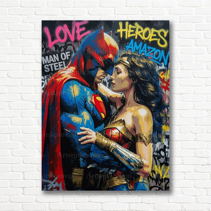 Superman Wonder Woman urban heroes canvas print