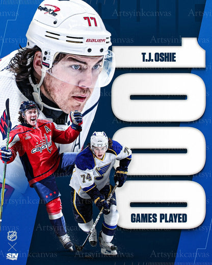 T.J. Oshie 1000 Games Played canvas wall art
