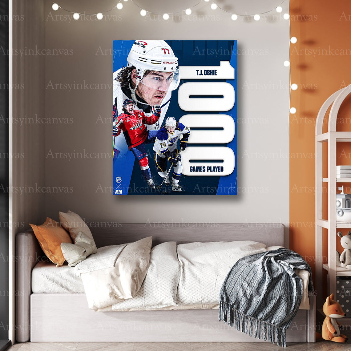 Premium T.J. Oshie 1000 games canvas print