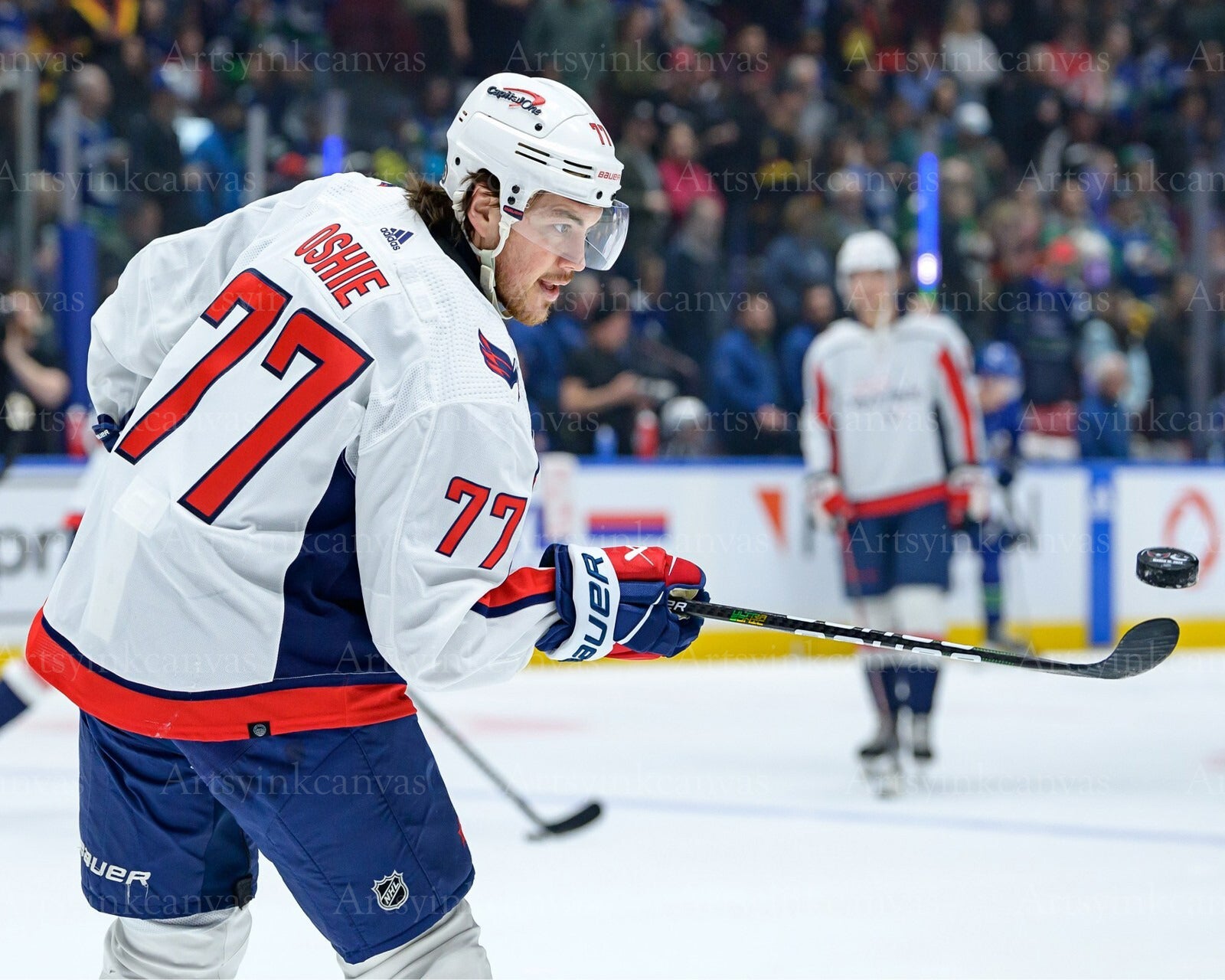T.J. Oshie 1000th Game Puck Juggling canvas wall art