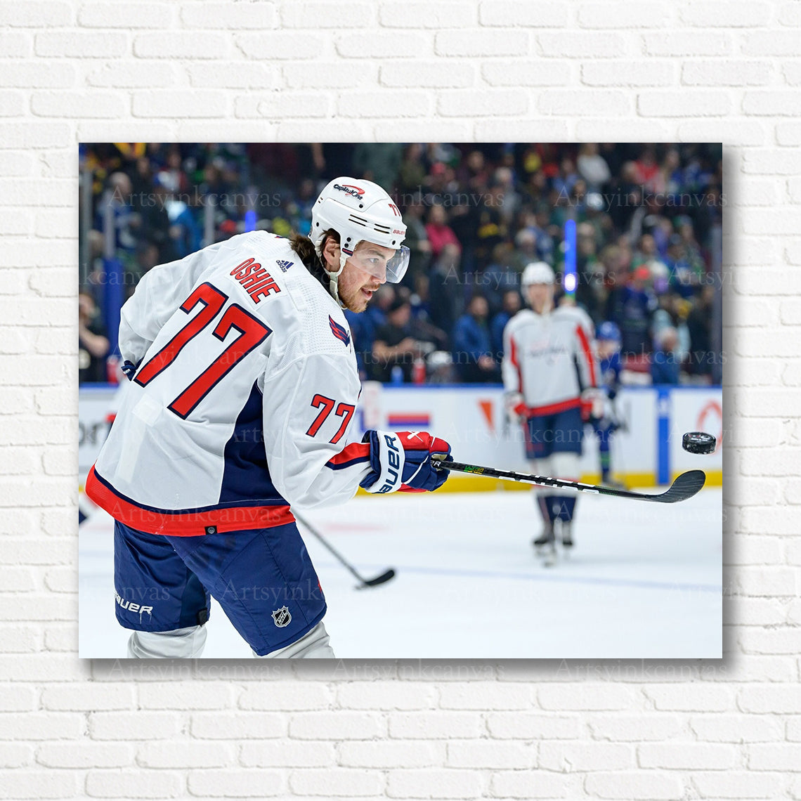 TJ Oshie 1000th NHL game puck juggling canvas print
