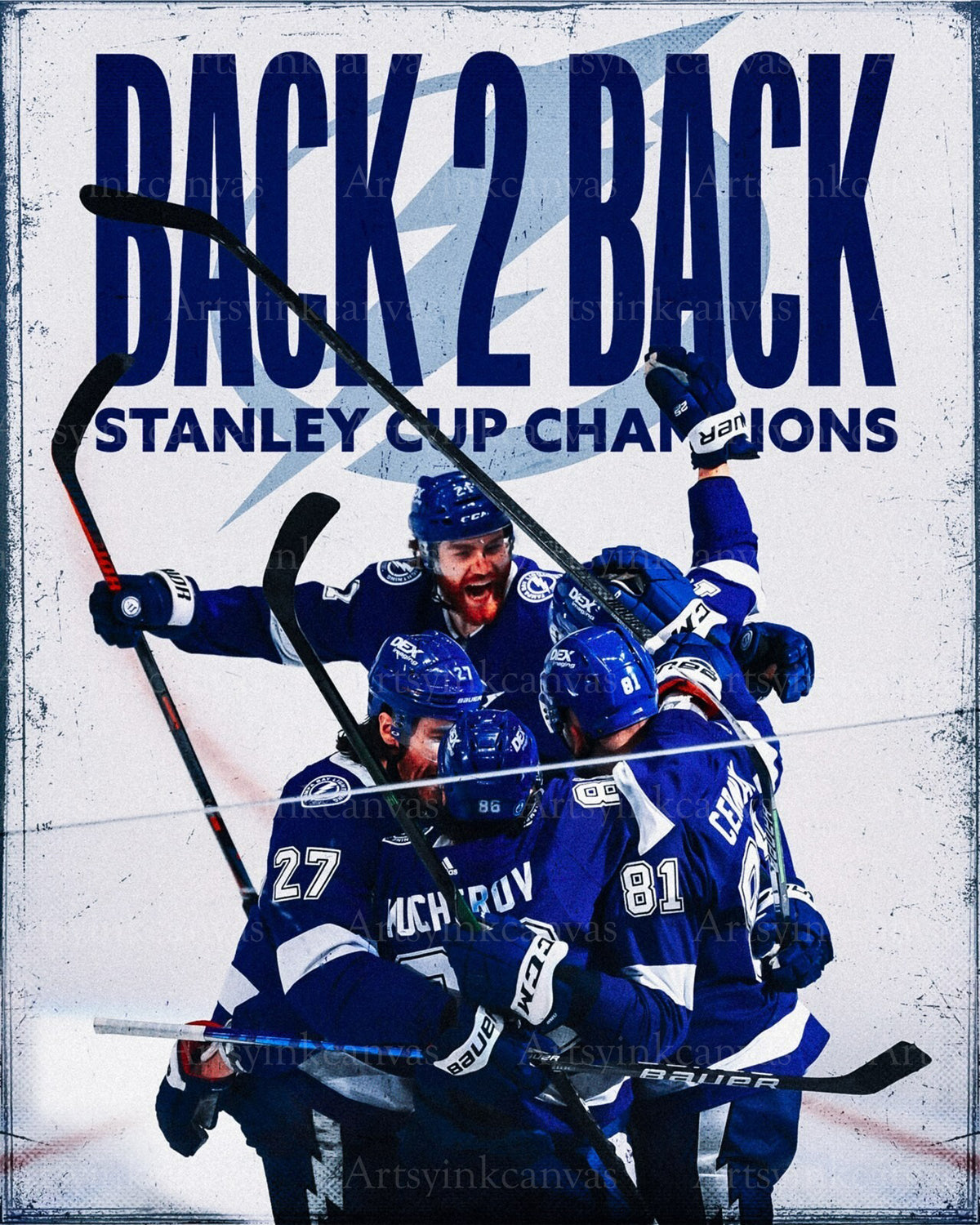 Tampa Bay Lightning back to back Stanley Cup Champions canvas wall art