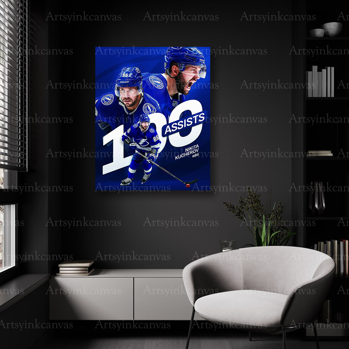 Tampa Bay Lightning Nikita Kucherov 100 assists wall decor
