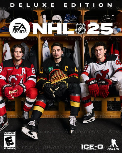 Hughes brothers NHL 25 game cover Devils Canucks canvas wall art