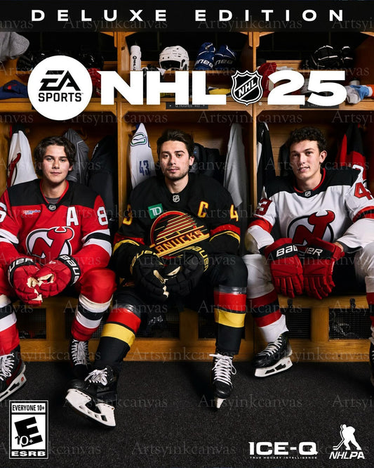 Hughes brothers NHL 25 game cover Devils Canucks canvas wall art