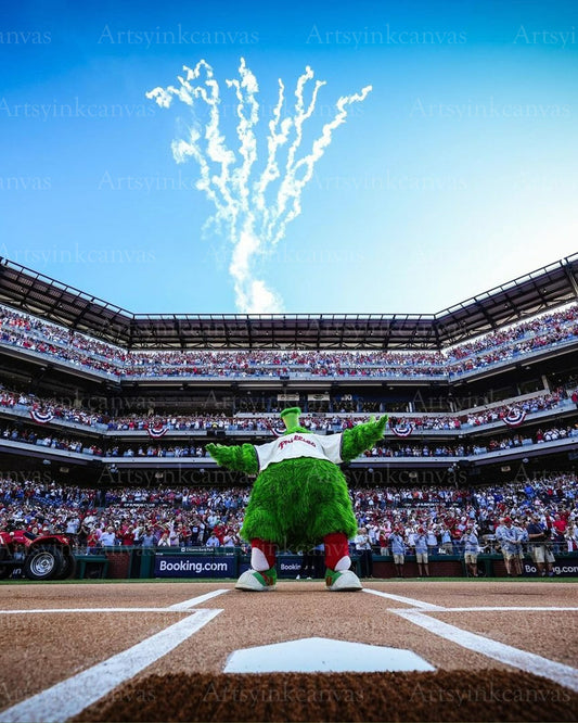The Phillie Phanatic pre-game hype canvas wall art