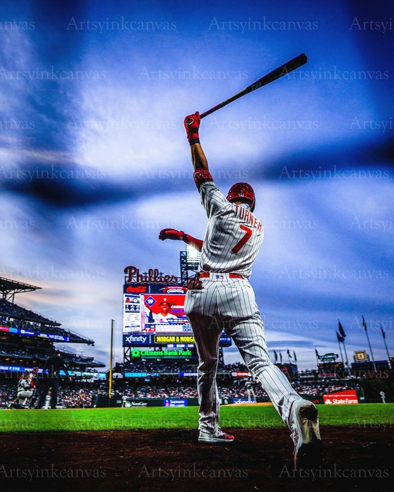 Trea Turner on deck sky canvas wall art
