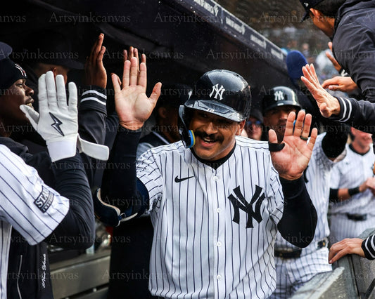Trent Grisham dugout celebration New York Yankees canvas wall art