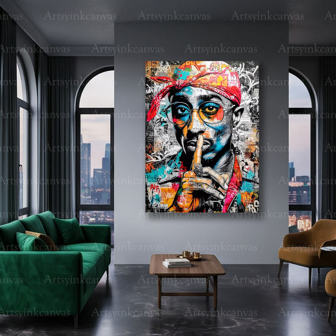 Tupac Shakur iconic hip hop inspired graffiti artwork