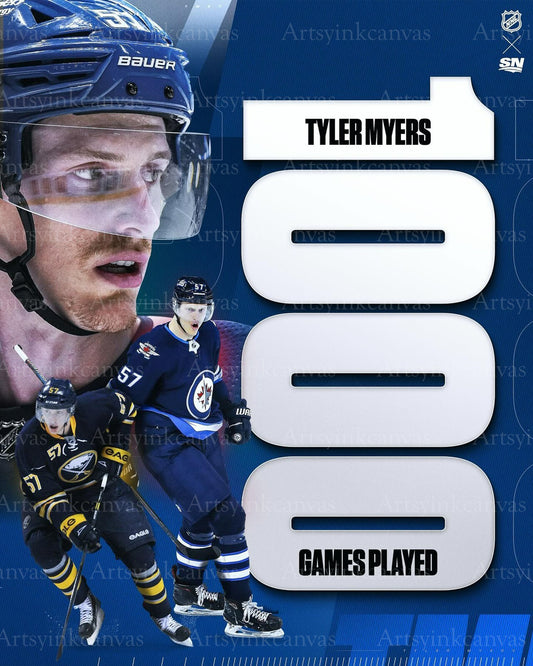 Tyler Myers 1000 games played collage canvas wall art