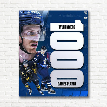 Tyler Myers 1000 NHL games milestone canvas print