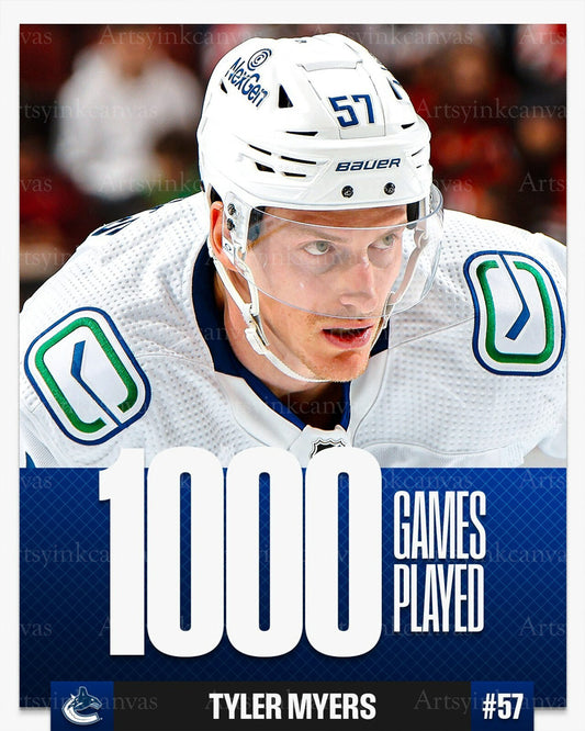 Tyler Myers 1000 games played collage Vancouver Canucks canvas wall art