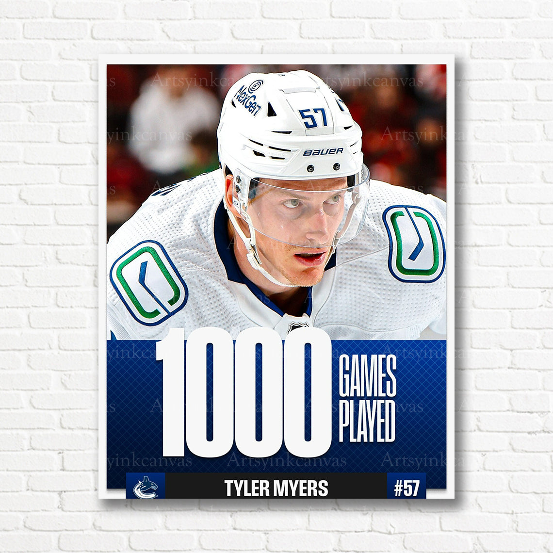 Tyler Myers Vancouver Canucks 1000 games canvas print