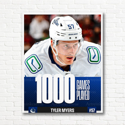 Tyler Myers Vancouver Canucks 1000 games canvas print