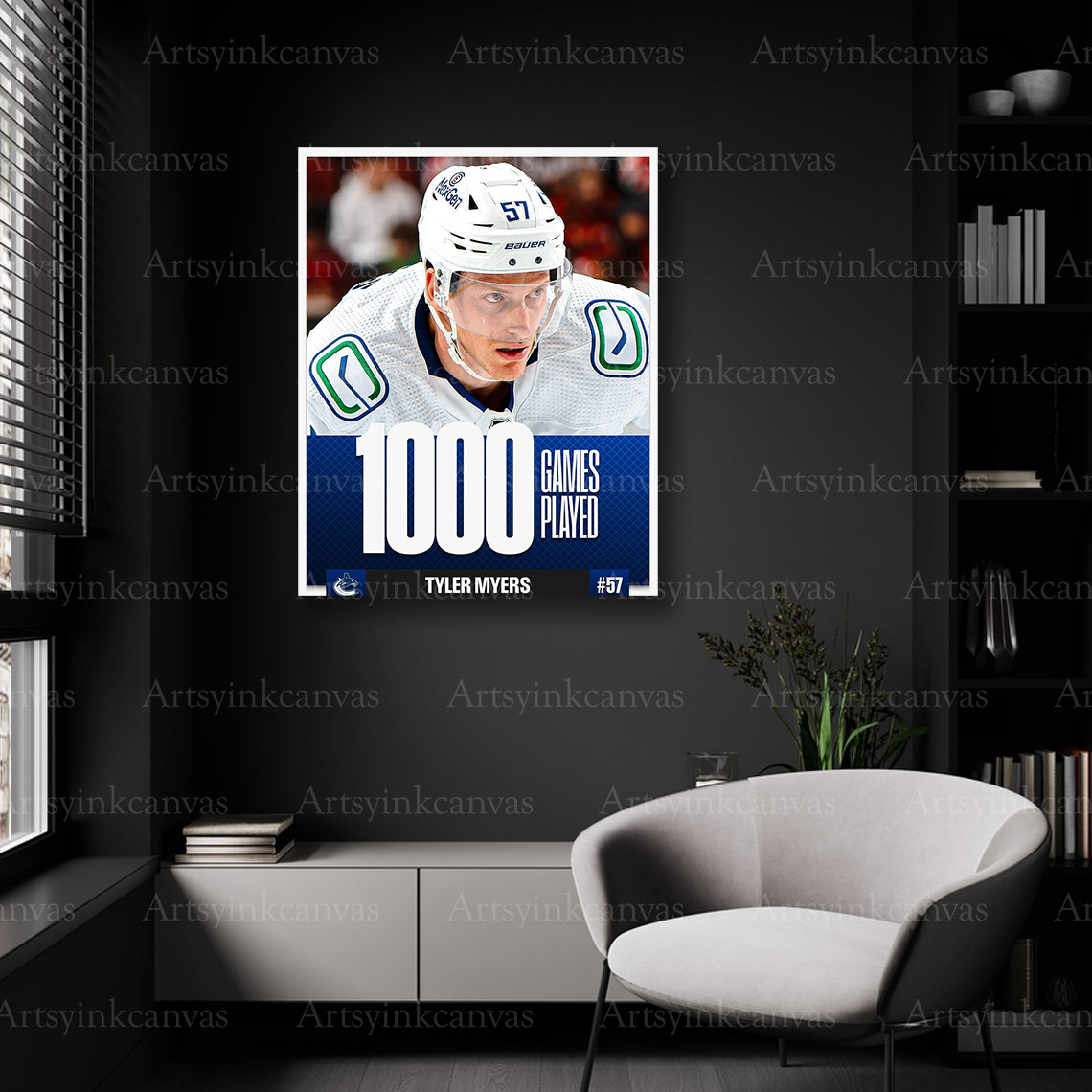 Vancouver Canucks Tyler Myers 1000 games wall decor