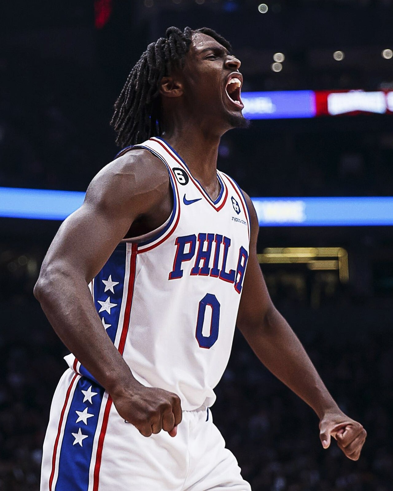 Tyrese Maxey celebration scream Philadelphia 76ers canvas wall art