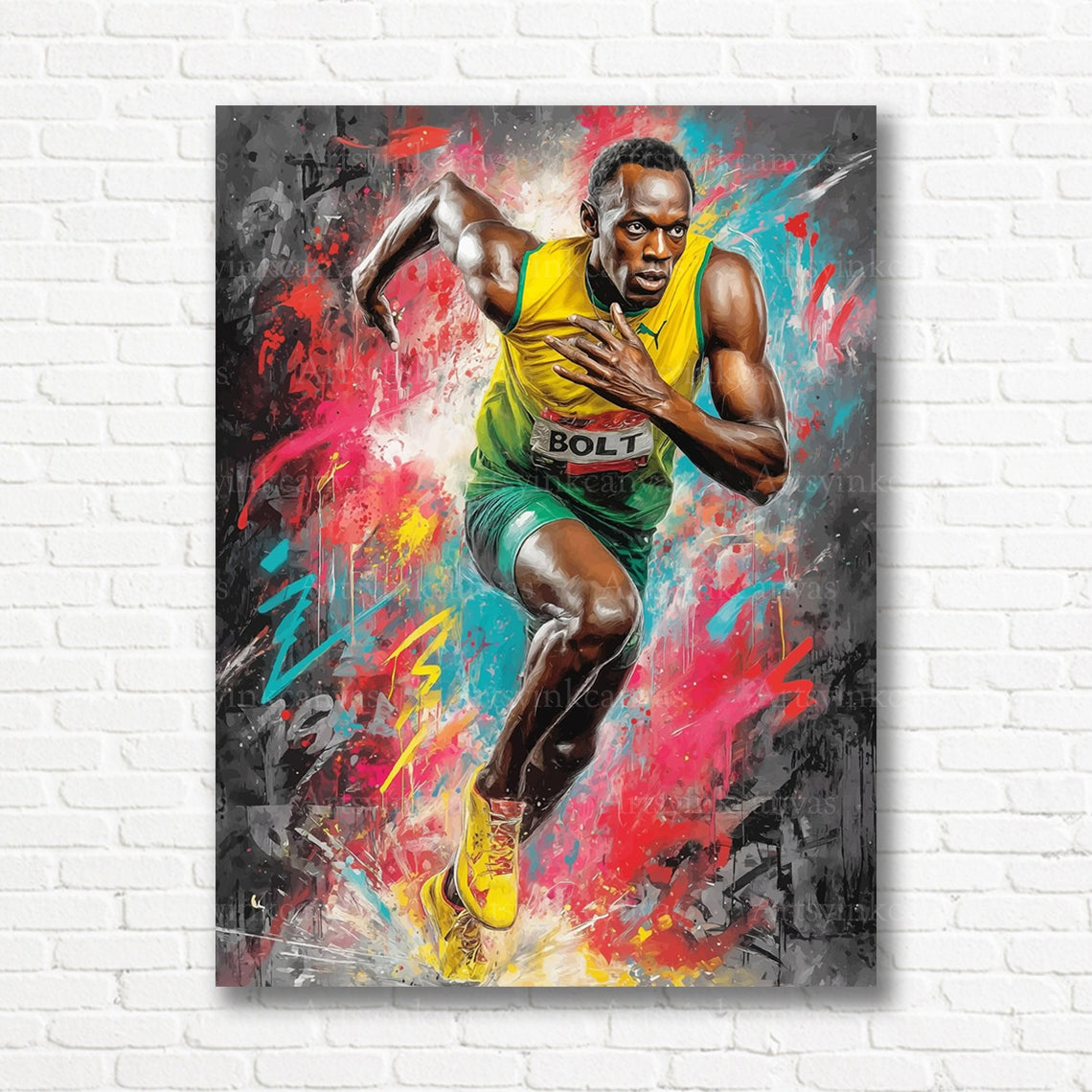 Usain Bolt sprinting graffiti canvas print