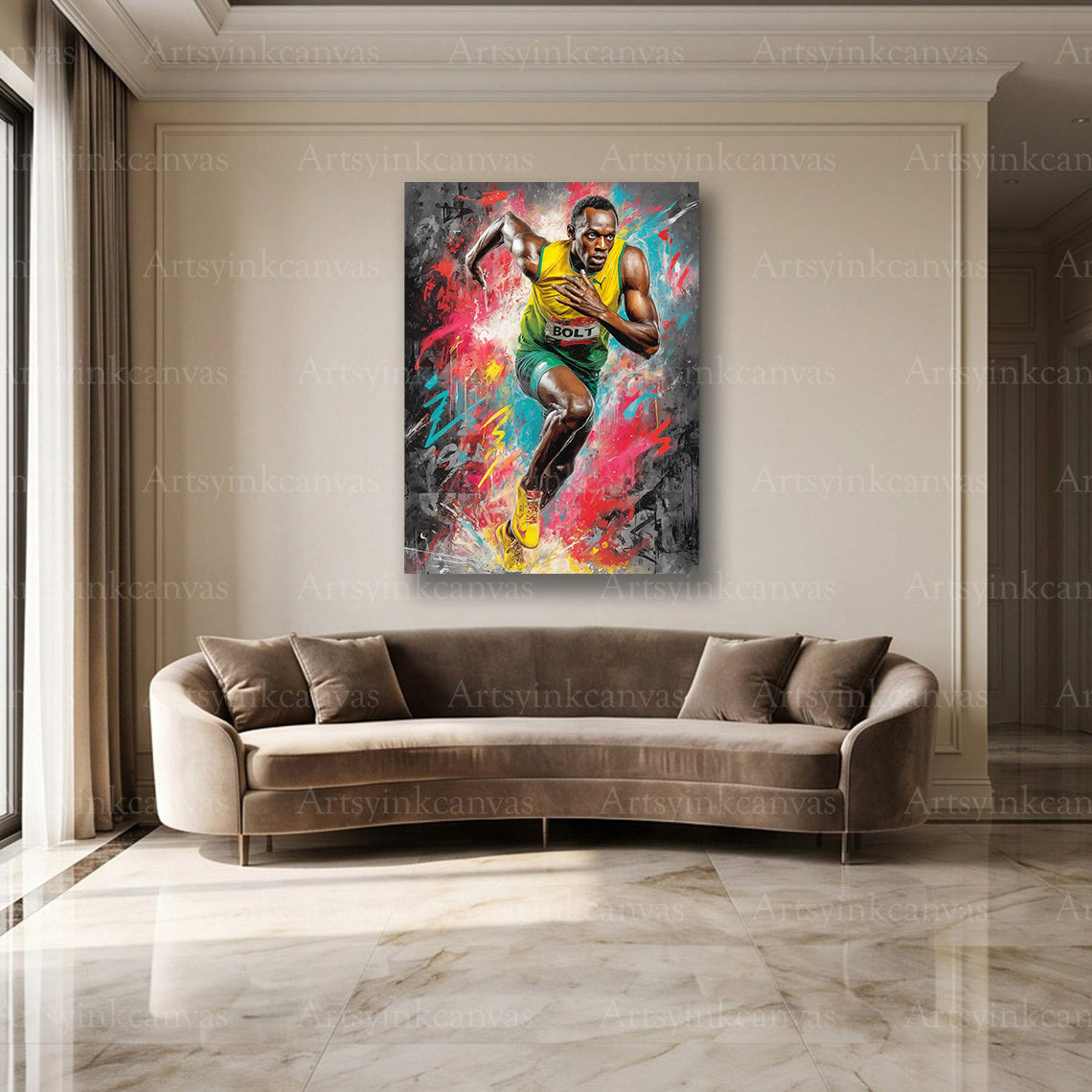 Usain Bolt track and field street art wall decor