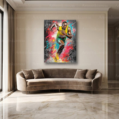 Usain Bolt track and field street art wall decor