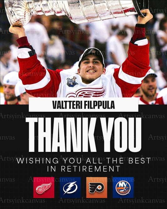 Valtteri Filppula retirement collage Red Wings Lightning Flyers Islanders canvas wall art